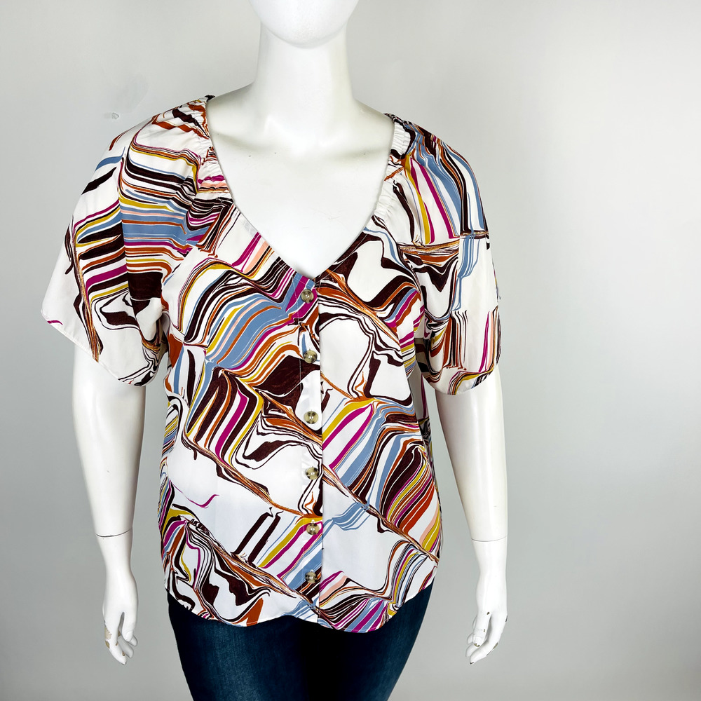 Cato Womans Sz 18/20W Short Sleeve Blouse Top Abstract Button Front - Picture 2 of 9